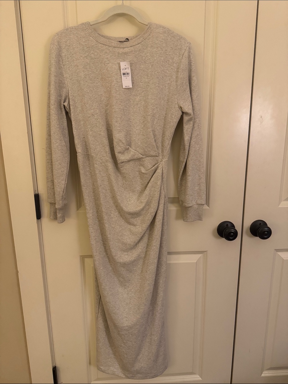 LOFT Light Beige Long Sleeve Ruched Maxi Dress